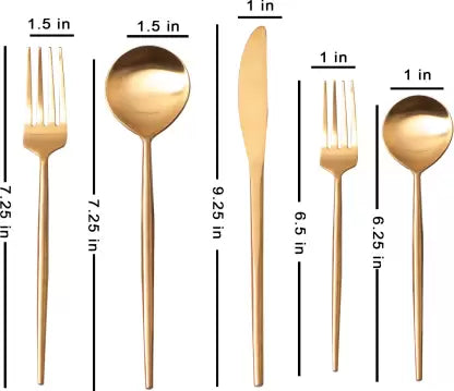 SET OF 5 CUTLERY SET FOR DINING TABLE KITCHEN , SPOON FORK SET(Gold) Stainless Steel Cutlery Set (Pack of 5)
