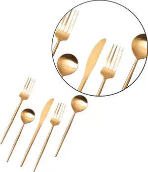 SET OF 5 CUTLERY SET FOR DINING TABLE KITCHEN , SPOON FORK SET(Gold) Stainless Steel Cutlery Set (Pack of 5)