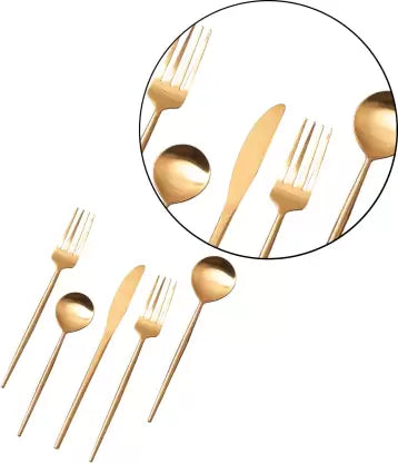 SET OF 5 CUTLERY SET FOR DINING TABLE KITCHEN , SPOON FORK SET(Gold) Stainless Steel Cutlery Set (Pack of 5)