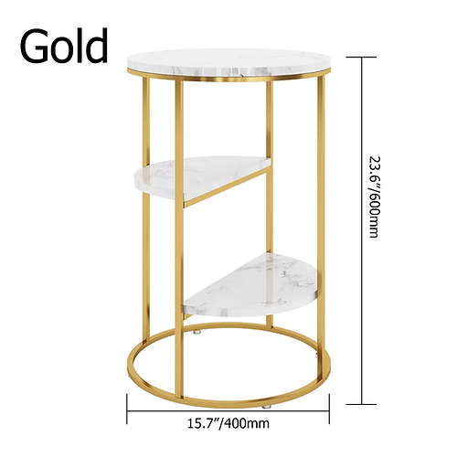 Nestique Gold End Table With 3 Tier Marble Shelf
