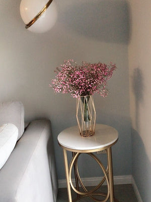 Nestique White Round End Table With Marble Top