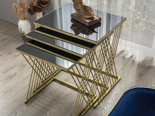 Nestique Handicrafts Town Gold Wire Nesting Tables Set OF 3