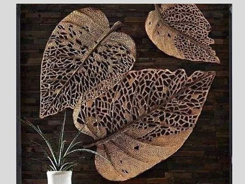 Nestique Metallic 3 Pipal leaves wall mounted design (30", 24", 18')