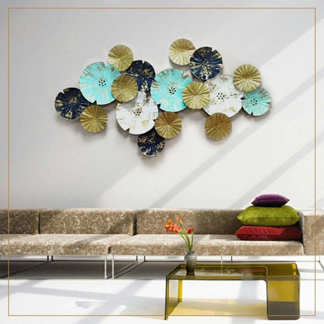 Nestique Wall Art Multicolor 17 Plates Abstract wall art (50 x 27 Inches)