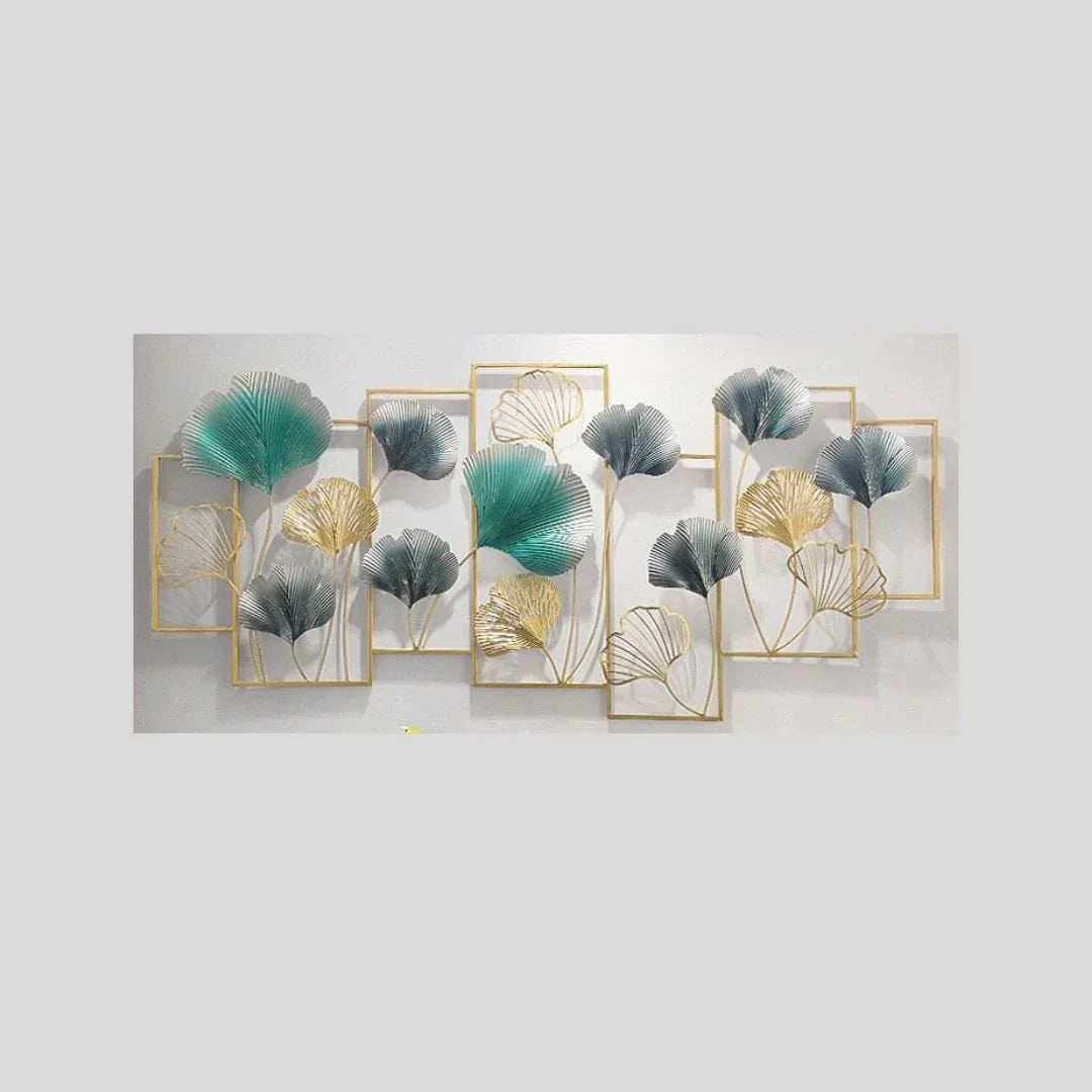 Nestique 7 Adjoining Framed Metallic Leaves Wall Art (48 x 21 Inches)
