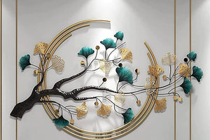 Nestique Metallic tree embracing moon wall hanging (48 x 28 Inches)