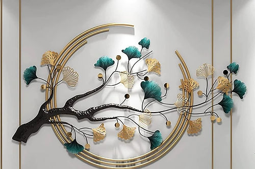 Nestique Metallic tree embracing moon wall hanging (48 x 28 Inches)