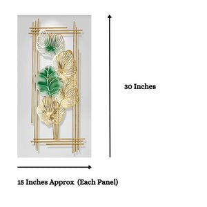 Nestique The Metallic Framed Gold and green plant wall art (15 x 30 Inches each)
