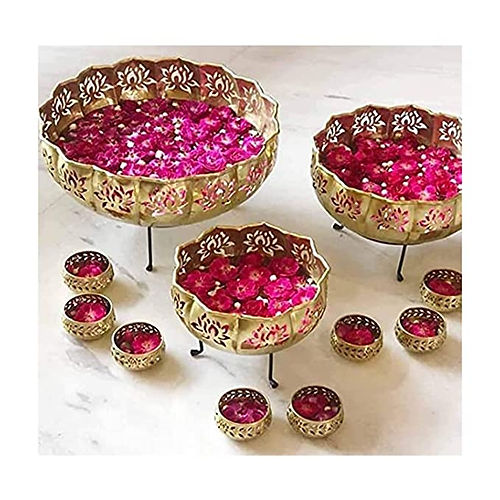 Nestique Handicrafts Iron Solid Lotus Urli with Stand Pot for Floating Flower