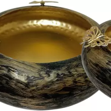 Nestique Tyre Shape Urli Hammered Bowl with 3 Butterfly on top of each Urli