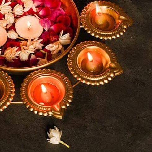Nestique Decorative Metal Diya Traditional Lotus Urli Tealight Holder Golden