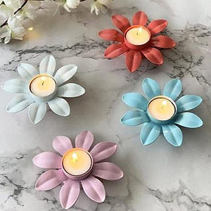 Nestique ron Metal Beautiful Flower Shaped Candle Diya Holder Keeper Stand Festiva