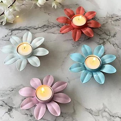 Nestique ron Metal Beautiful Flower Shaped Candle Diya Holder Keeper Stand Festiva