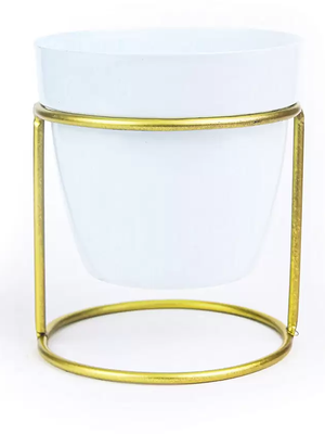 Nestique White oval metal desk planter with stand Plant Container Set (Metal)