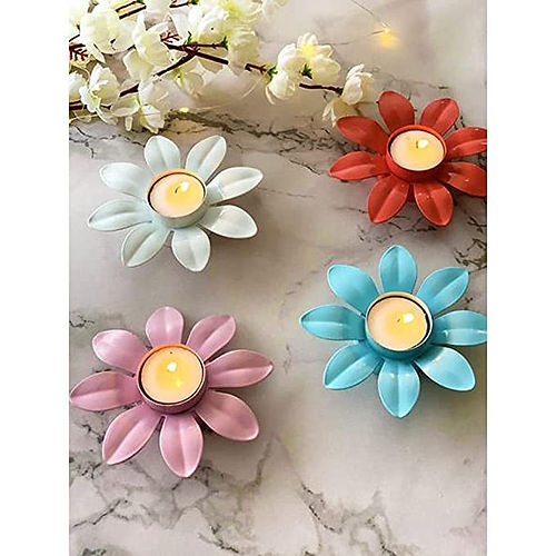 Nestique ron Metal Beautiful Flower Shaped Candle Diya Holder Keeper Stand Festiva