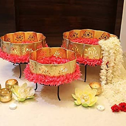 Nestique Handicrafts Iron Solid Lotus Urli with Stand Pot for Floating Flower