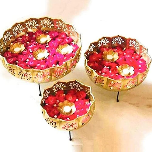 Nestique Handicrafts Iron Solid Lotus Urli with Stand Pot for Floating Flower