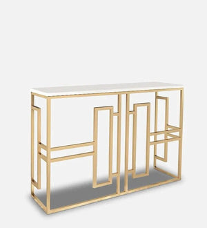 Classic Console Table with White Marble in Golden Metal Finish