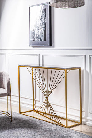 Luxury Marble Wall Console Table In Sleek Golden Rods Design