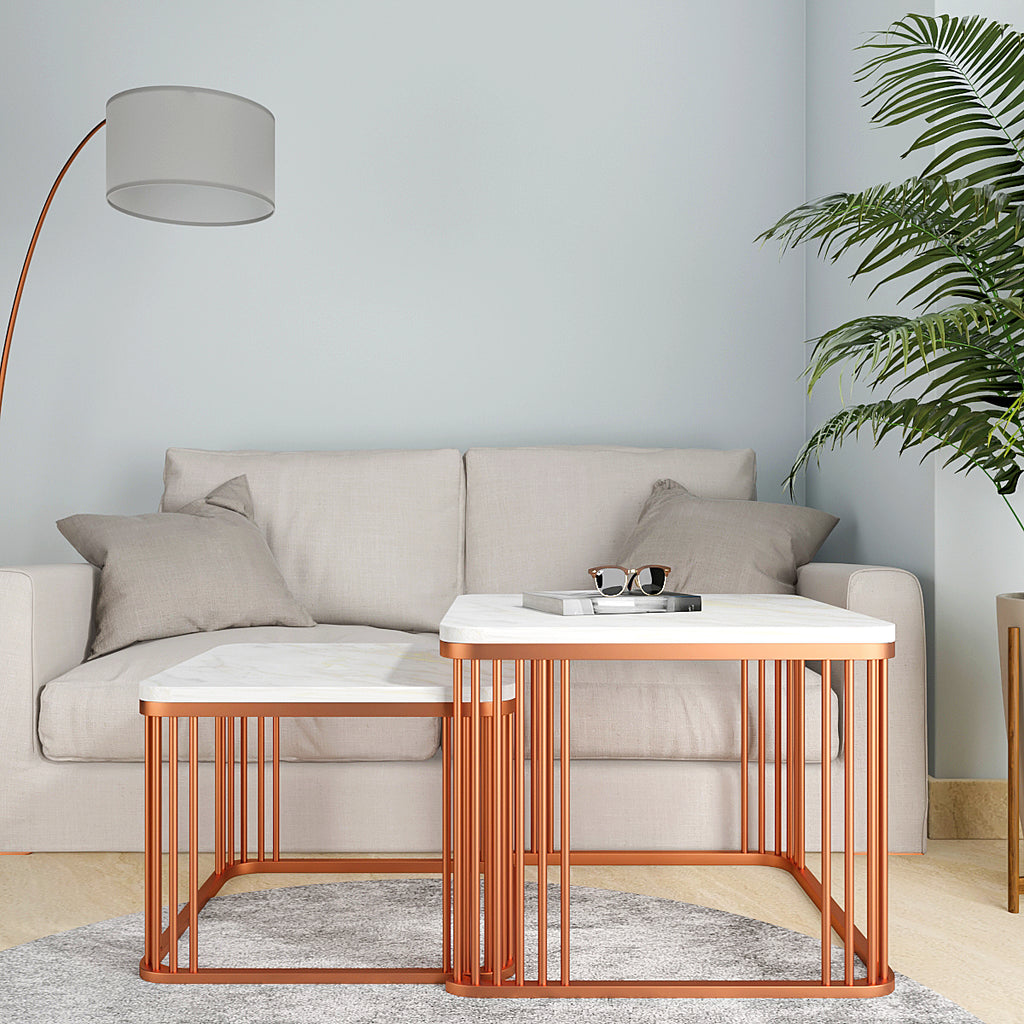 Square Copper Tethered Nesting Table Set of 2