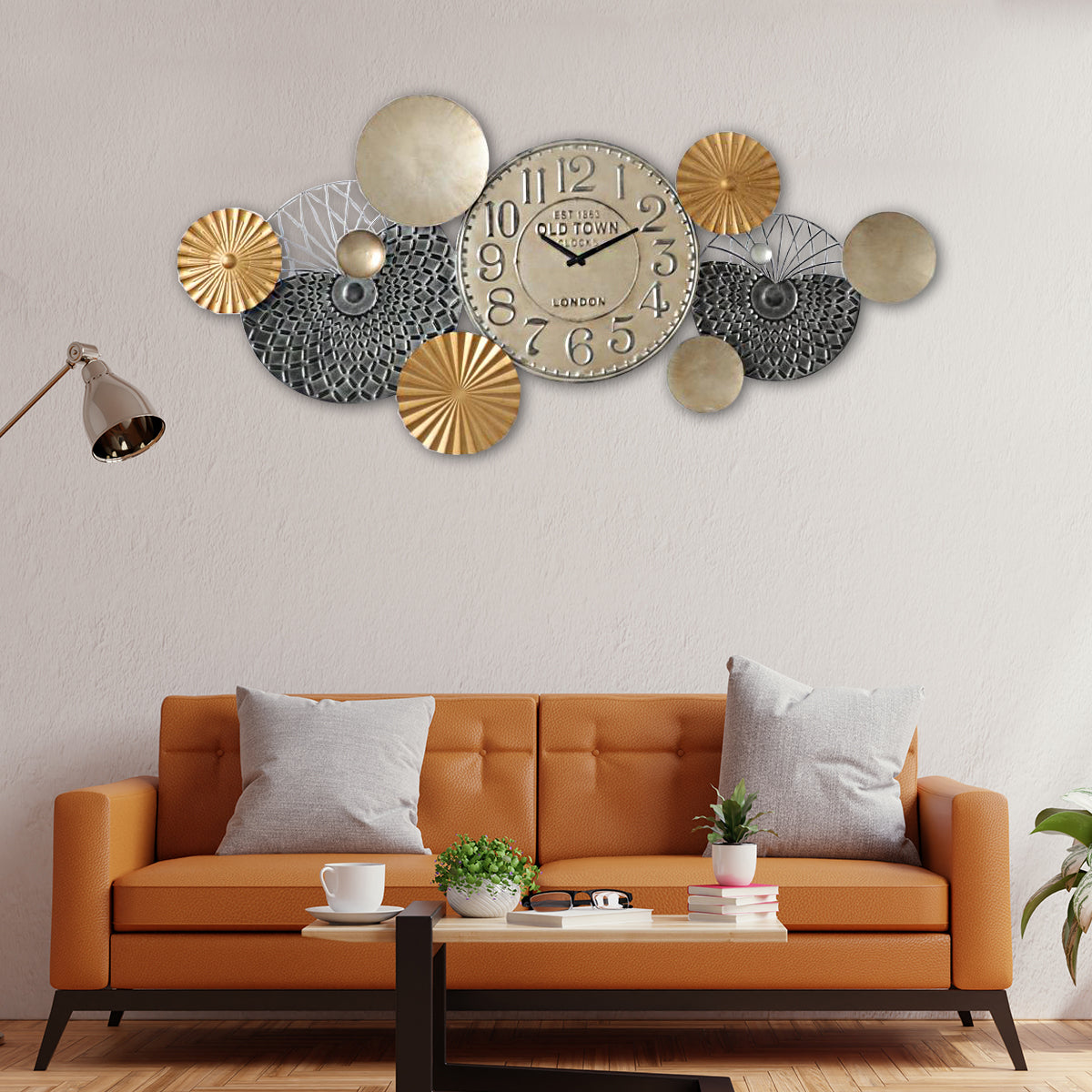 Zeus Decorative Wall Clock and Metal Wall Art Panel