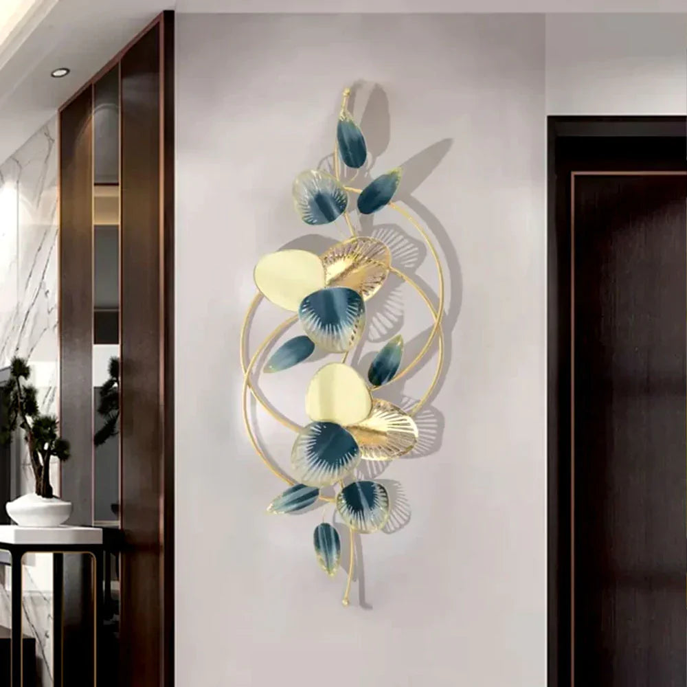 Mint Entwined Leaves Metal Wall Art