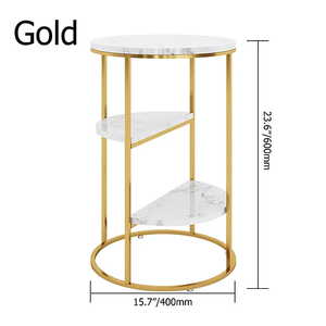 Nestique Gold End Table With 3 Tier Marble Shelf