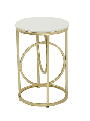 Nestique White Round End Table With Marble Top