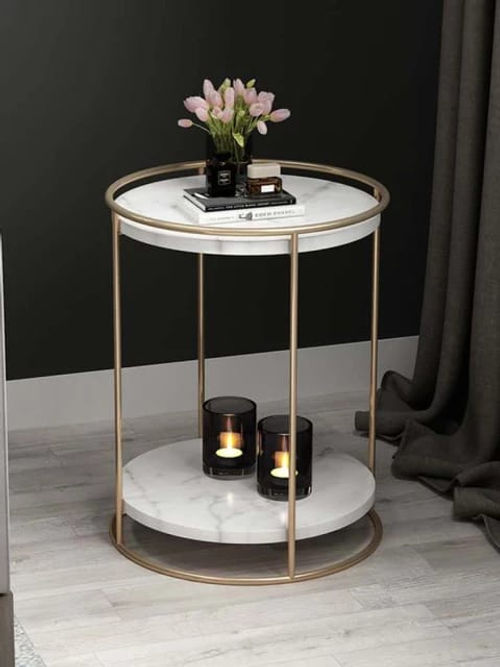 Nestique Tow Layers Marble Side Table (Gold)
