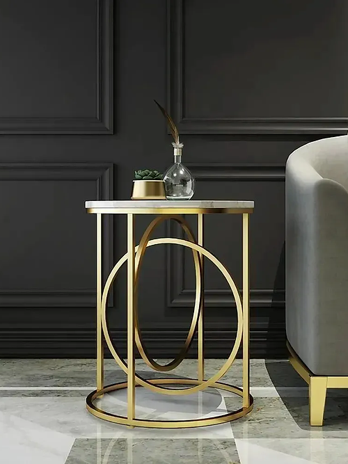 Nestique White Round End Table With Marble Top