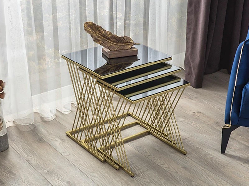 Nestique Handicrafts Town Gold Wire Nesting Tables Set OF 3