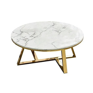 Classic White Hamilton Marble Round Coffee Table Set of 2