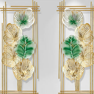 Nestique The Metallic Framed Gold and green plant wall art (15 x 30 Inches each)