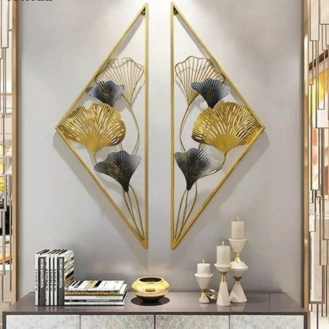 Nestique Special Split Diamond with Leaves Wall Art (12 x 30 Inches Each)