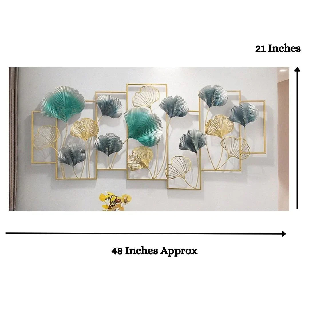 Nestique 7 Adjoining Framed Metallic Leaves Wall Art (48 x 21 Inches)