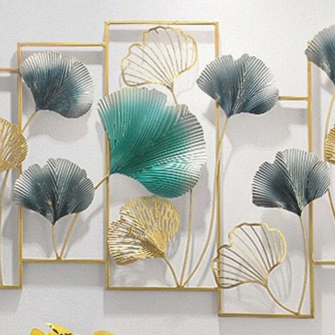 Nestique 7 Adjoining Framed Metallic Leaves Wall Art (48 x 21 Inches)