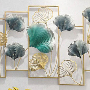 Nestique 7 Adjoining Framed Metallic Leaves Wall Art (48 x 21 Inches)