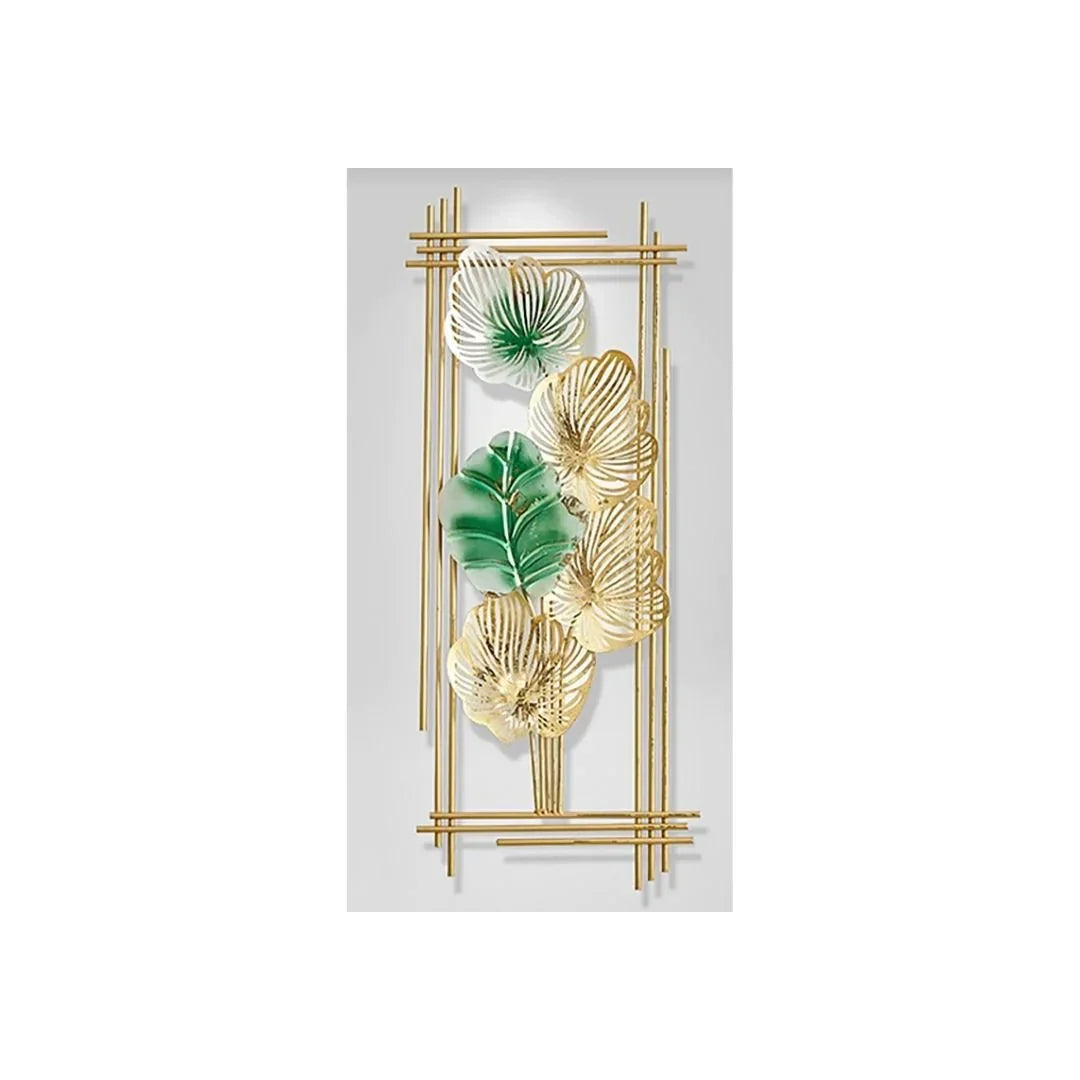 Nestique The Metallic Framed Gold and green plant wall art (15 x 30 Inches each)
