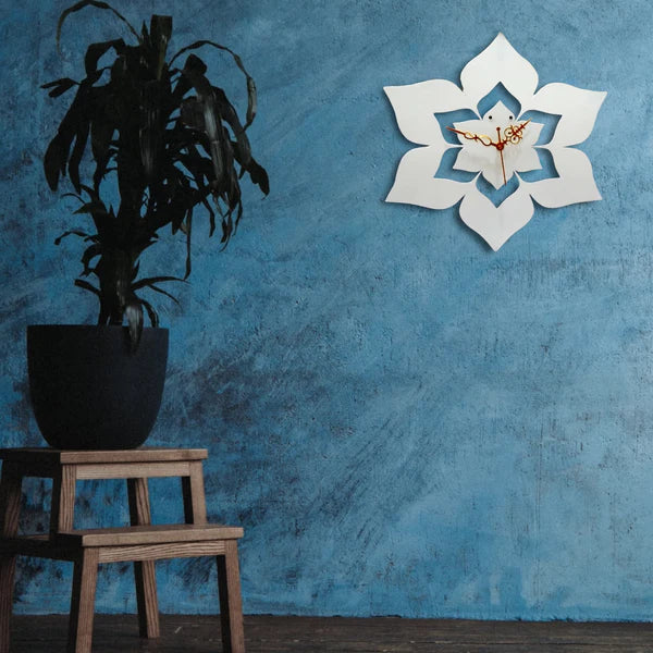 White Flower Designer Wall Clock