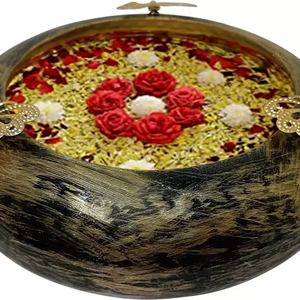 Nestique Tyre Shape Urli Hammered Bowl with 3 Butterfly on top of each Urli