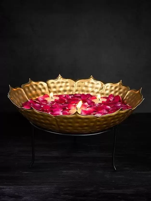 Nestique Gold Metal Hammered Urli With Stand (Set Of 3) Decorative Showpiece