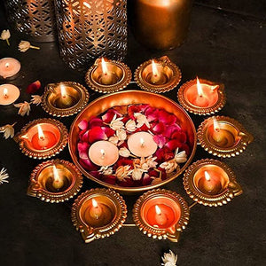 Nestique Decorative Metal Diya Traditional Lotus Urli Tealight Holder Golden