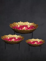Nestique Gold Metal Hammered Urli With Stand (Set Of 3) Decorative Showpiece
