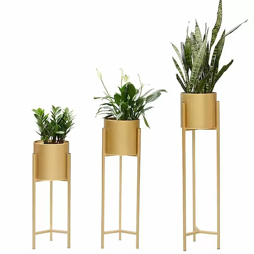 Nestique Set of 3 Plant Stand Rack for Indoor & Outdoor Pots - Golden