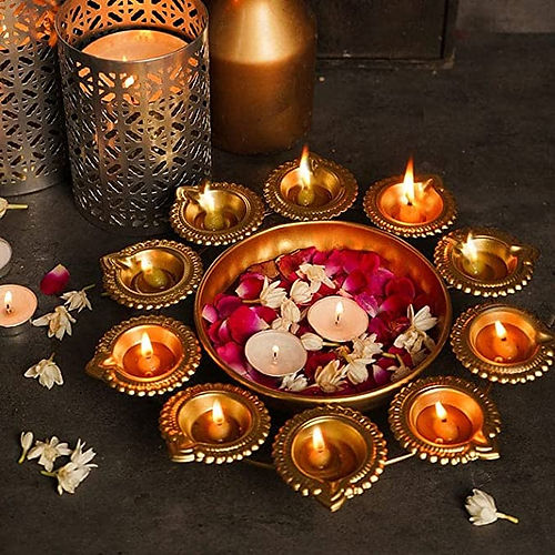 Nestique Decorative Metal Diya Traditional Lotus Urli Tealight Holder Golden
