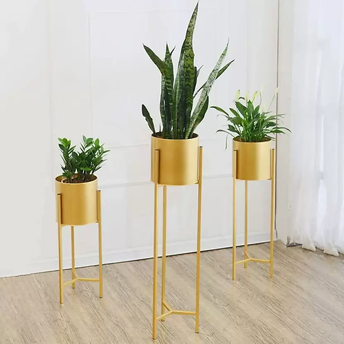 Nestique Set of 3 Plant Stand Rack for Indoor & Outdoor Pots - Golden