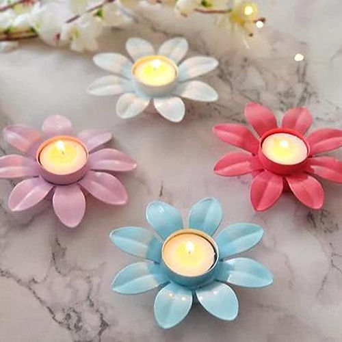 Nestique ron Metal Beautiful Flower Shaped Candle Diya Holder Keeper Stand Festiva