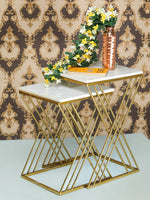 White Marble Golden Iron Stand Side Coffee Table Set of 2