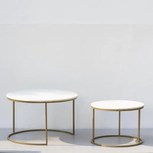 White Marble Round Iron Stand Coffee Tables Set of 2